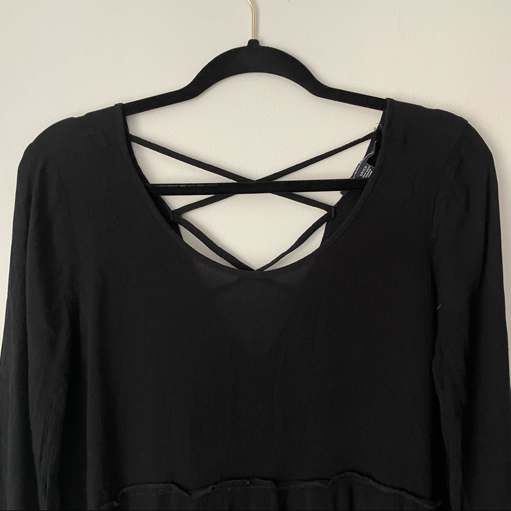 American Eagle Black Flowy Open Back Babydoll Top - image 2